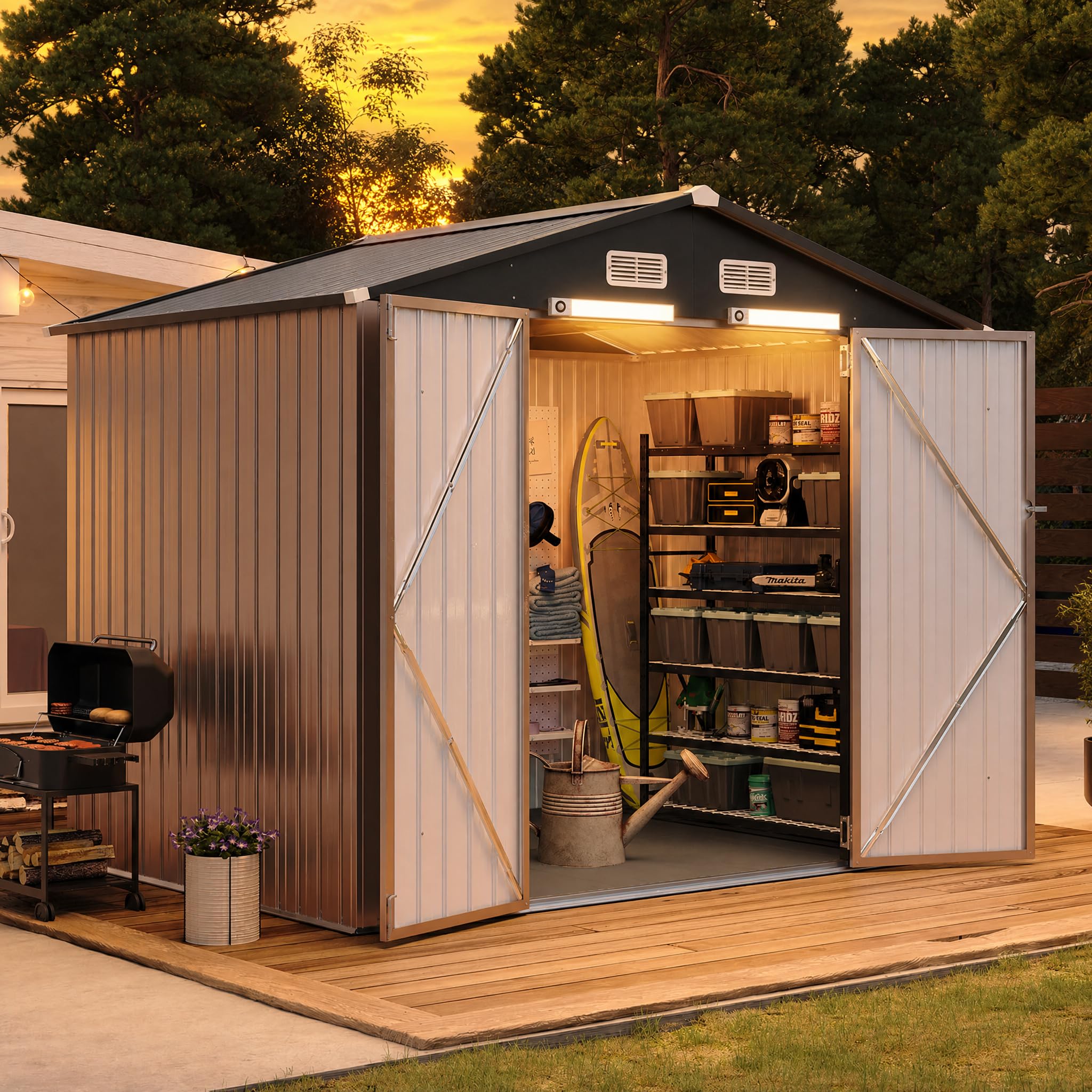 Amazon.com : Aoxun 8'x6' Metal Storage Shed with Floor & 2